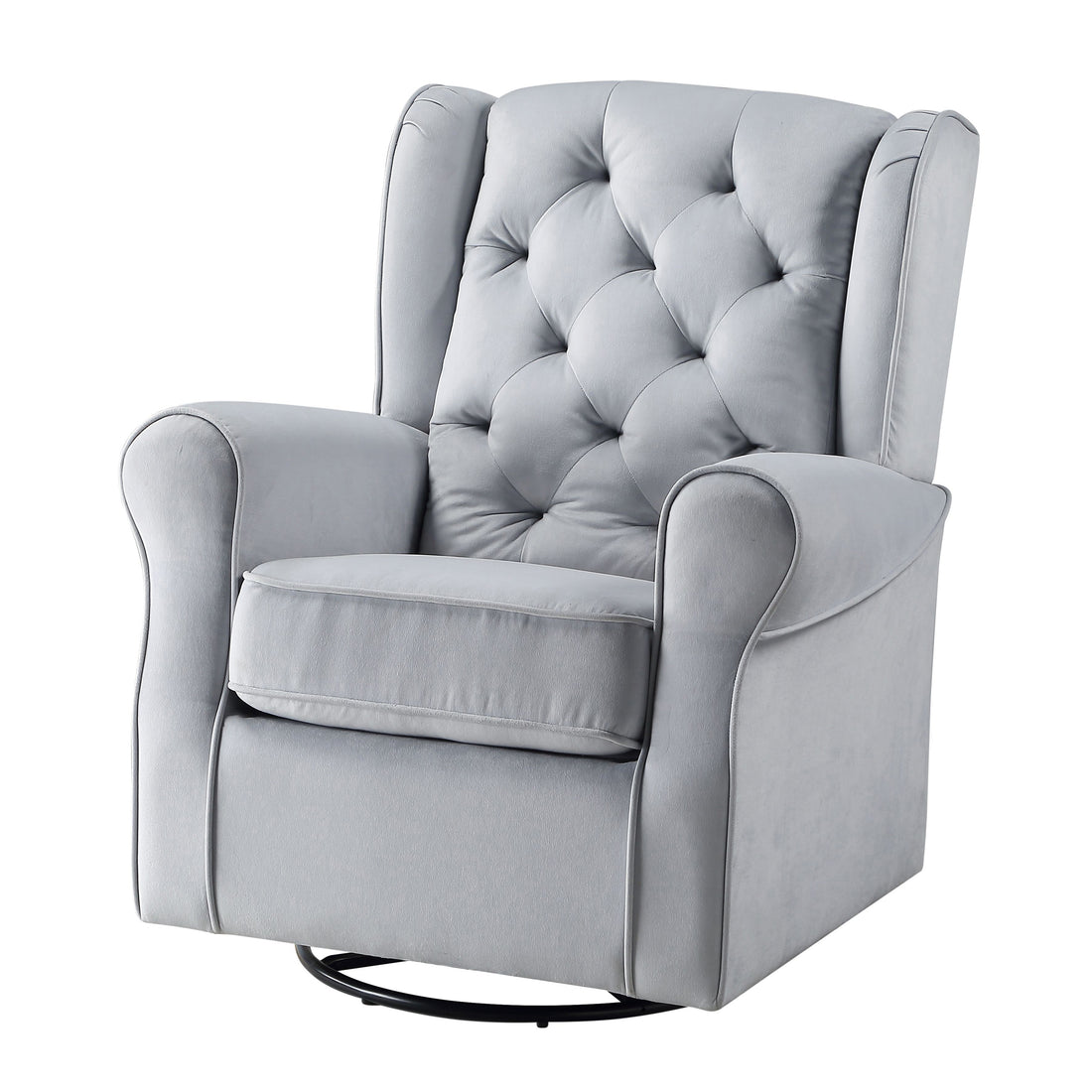 Grey Swivel Chair With Glider Grey Gray Primary Living Space Transitional Pine Wood Fabric