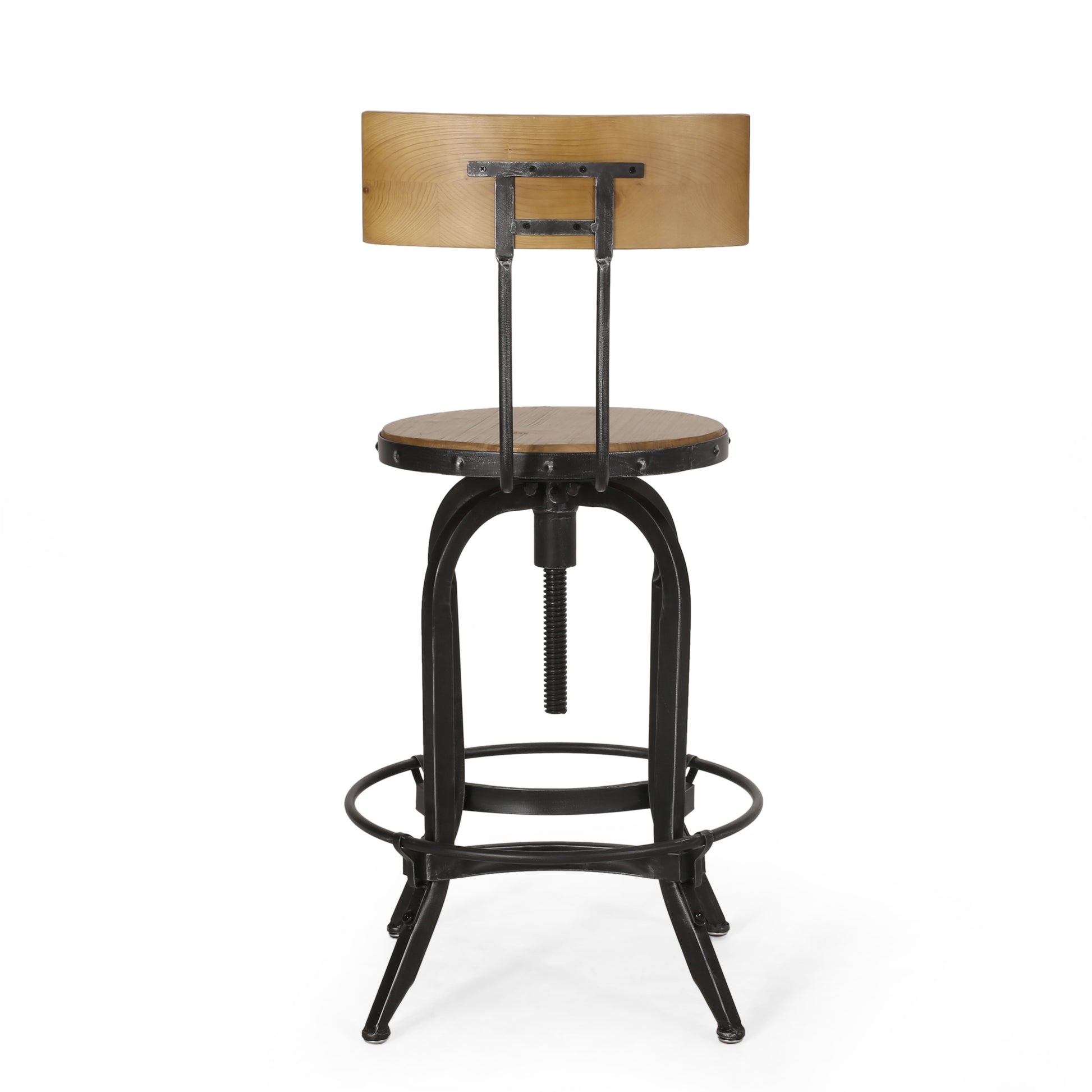 Adjustable Height Swivel Barstools With Fir Wood Set Of 2 Natural Metal & Wood