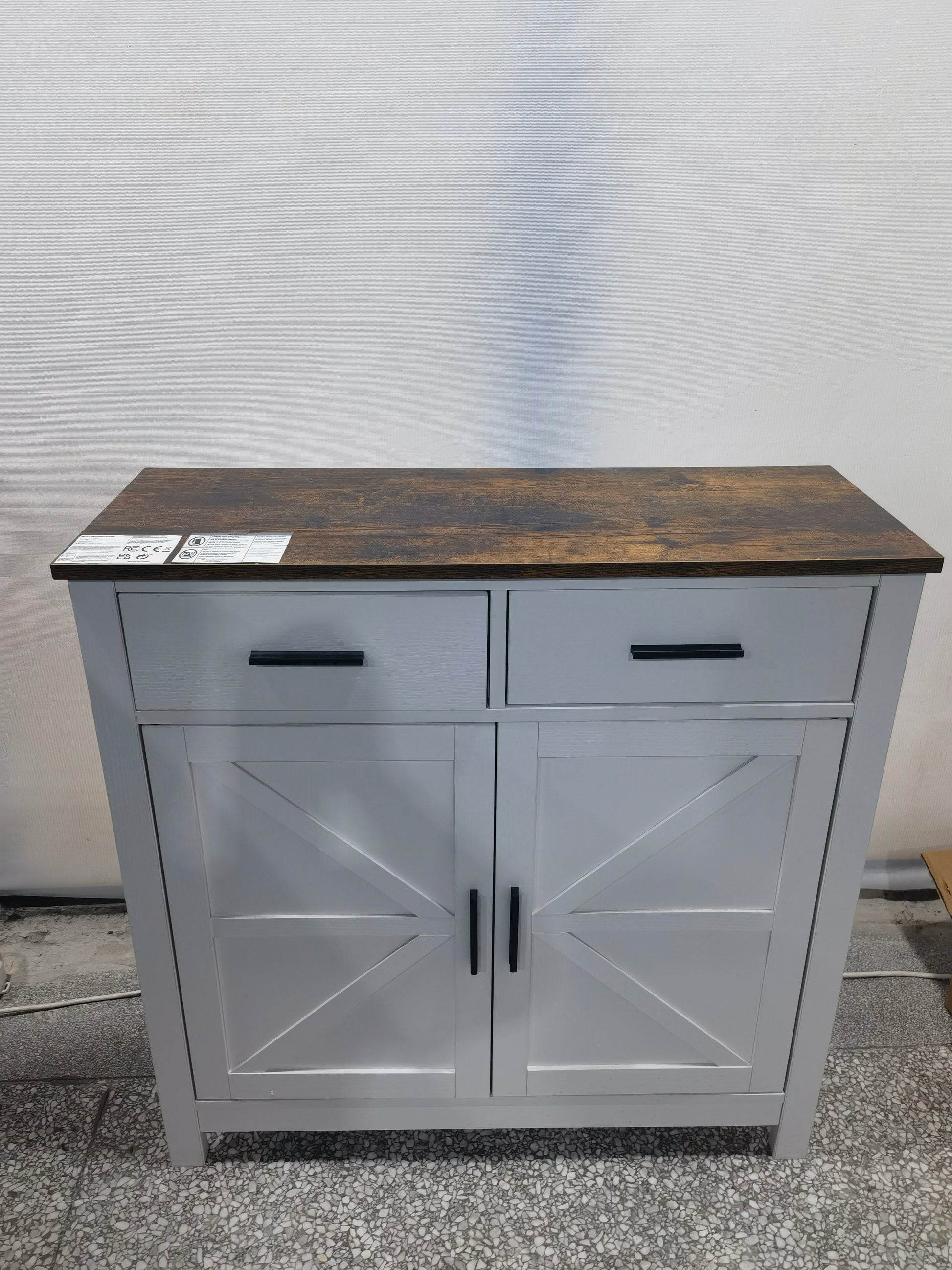 Kitchen Storage Cabinet, Modern Farmhouse Buffet Cabinet With Storage, Coffee Bar With 2 Drawers And 2 Doors, Floor Sideboard Buffet For Living Room, Dining Room, Bathroom, White White Particle Board