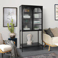 Elegant Floor Cabinet With 2 Glass Arched Doors Living Room Display Cabinet With Adjustable Shelves Anti Tip Dust Free Easy Assembly Black Black Tempered Glass Sheet Metal Plastic