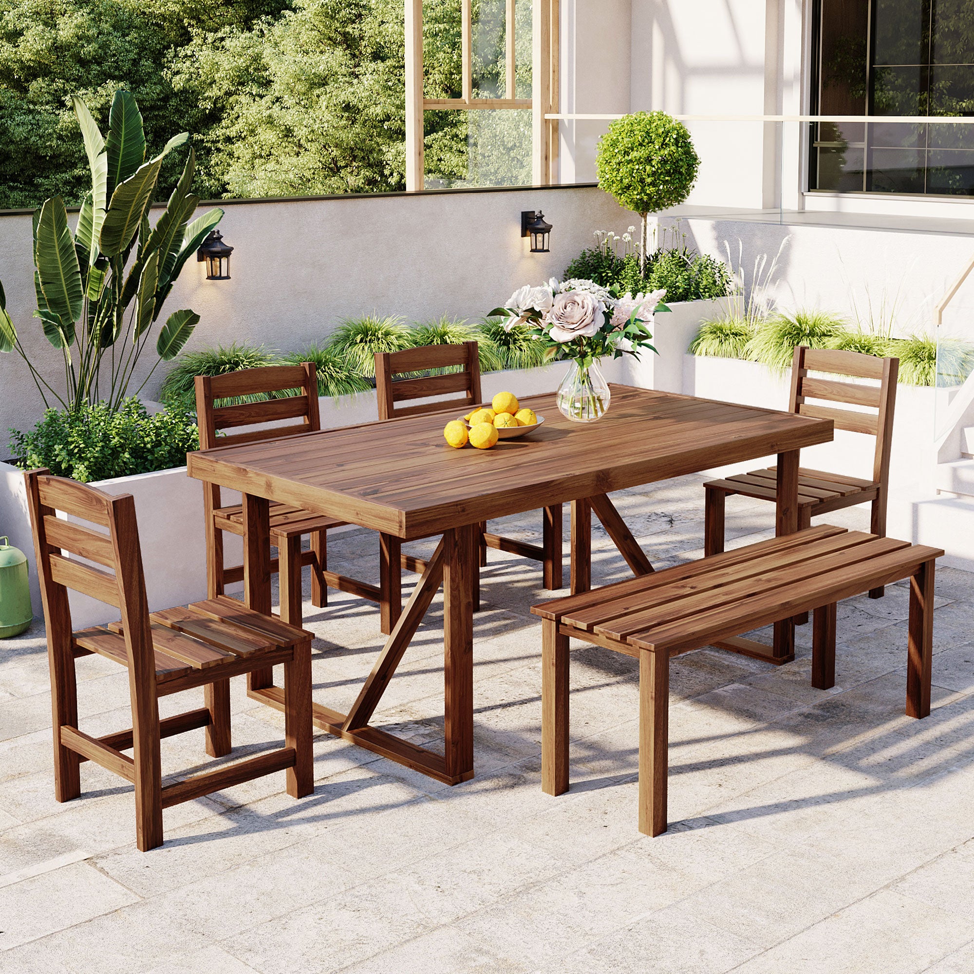 High Quality Acacia Wood Outdoor Table And Chair Set, Suitable For Patio, Balcony, Backyard Brown Acacia Wood