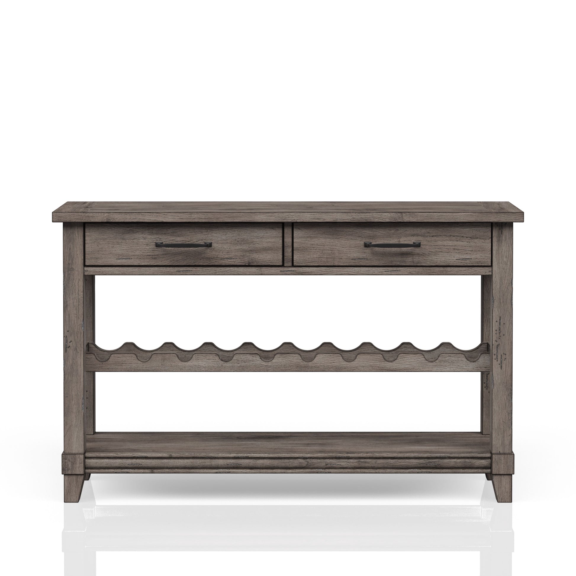 Console Table W Wine Bottle Storage & Storage Drawers Gray Solid Wood Mdf