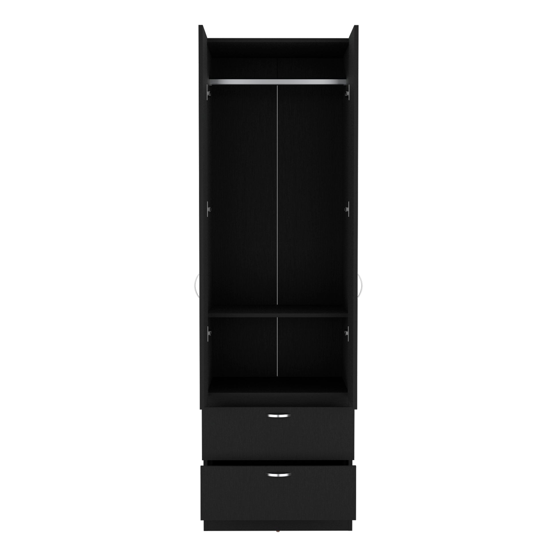 Vico Armoire Wardrove 76" H, Hanging Rod, 2 Drawers, 1 Shelf, Black Black Solid Wood Mdf Engineered Wood