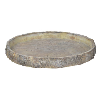 Round Shape Cemented Log Plate With Distressed Details, Gray Gray Cement