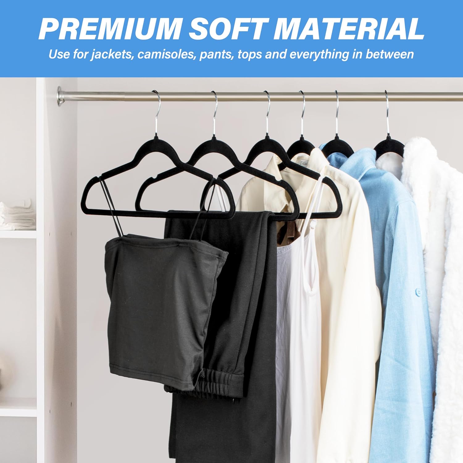 Velvet Hangers 50 Pack, Non Slip Clothes Hangers With Shoulder Notches, 360 Swivel Hooks, Heavy Duty Standard Hangers For Closet Space Saving, Black Black Velvet