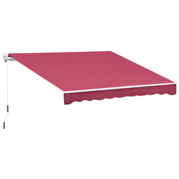 Outsunny 13' X 8' Retractable Awning, Patio Awnings, Sunshade Shelter W Manual Crank Handle, Uv & Water Resistant Fabric And Aluminum Frame For Deck, Balcony, Yard, Wine Red Red Aluminum