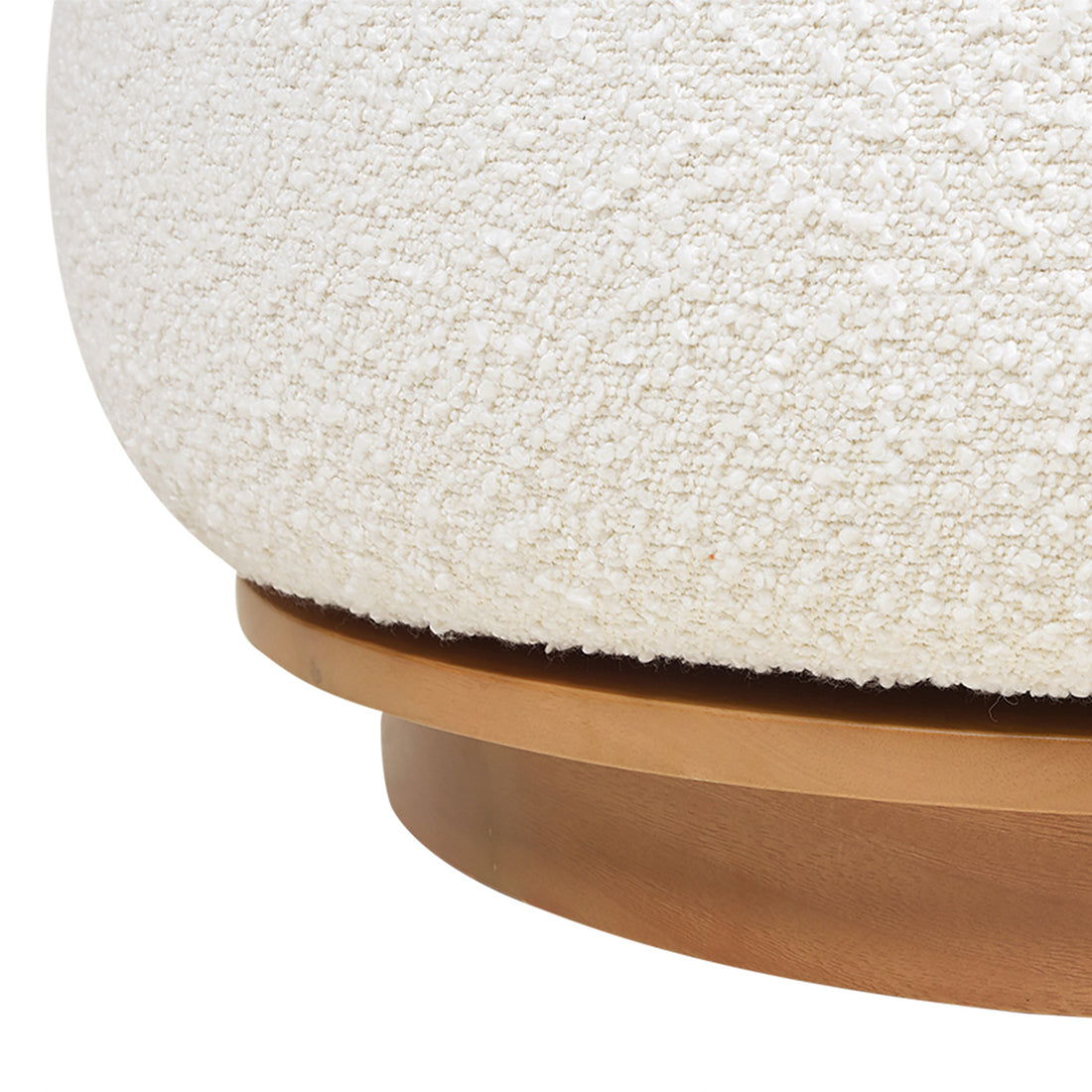 Fuji 360 Swivel Low Barrel Back Accent Chair, Ivory White Boucle White Foam Boucle