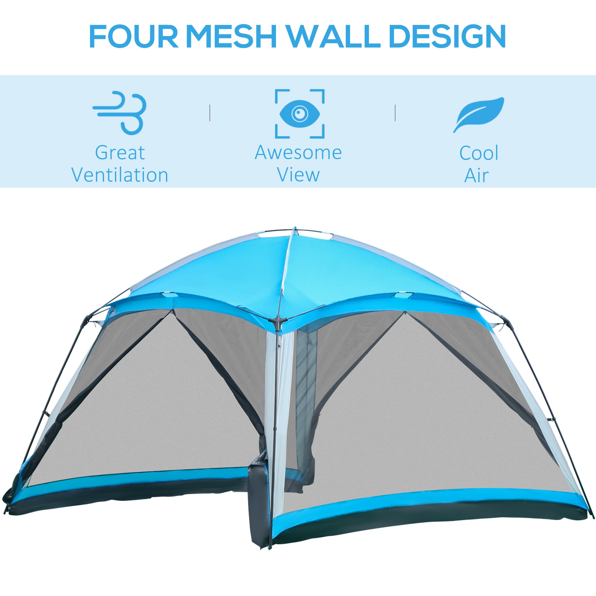 Outsunny 12' X 12' Screen House Room, 8 Person Camping Tent W Carry Bag And 4 Mesh Walls For Hiking, Backpacking, And Traveling, Easy Set Up, Sky Blue Blue Polyester