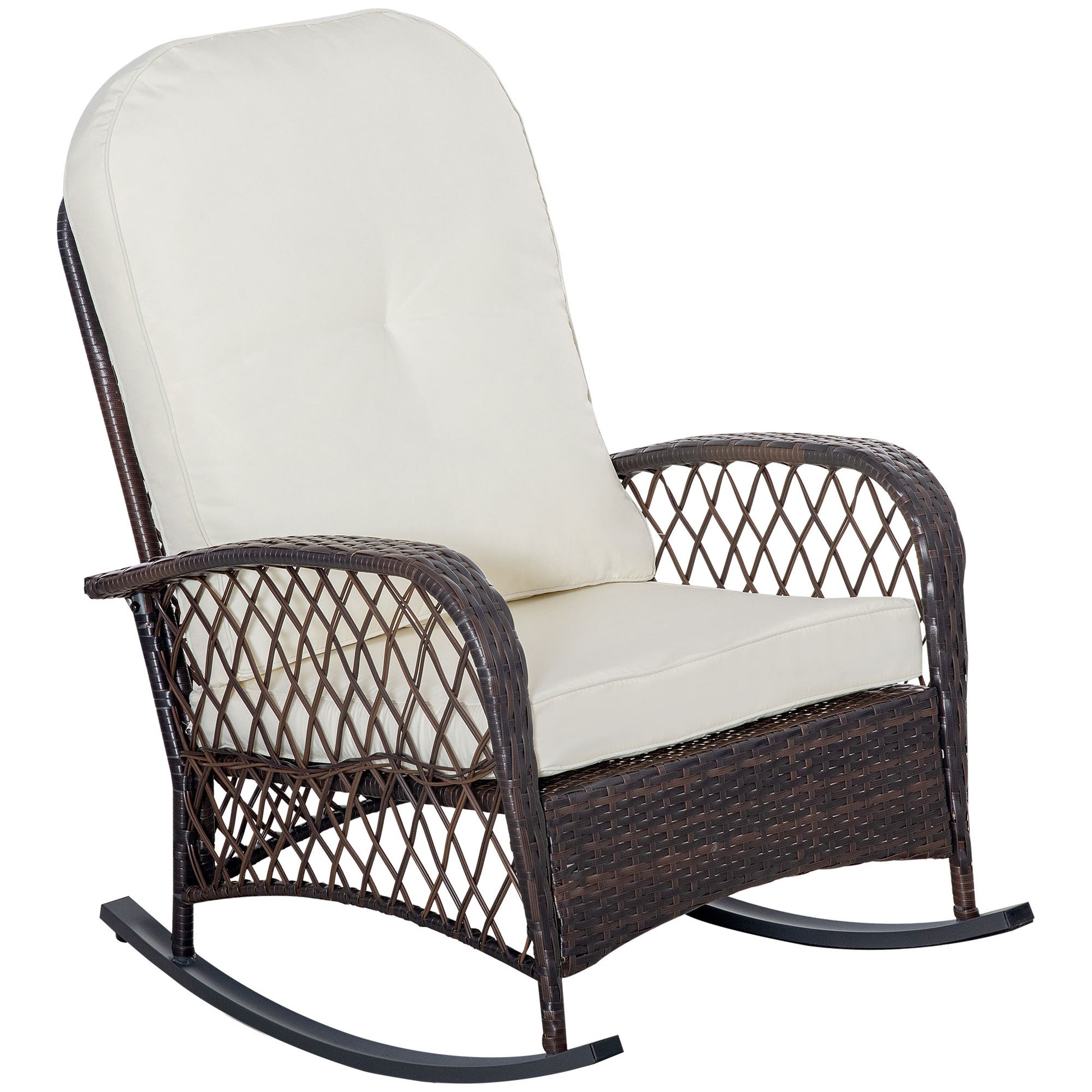 Outsunny Outdoor Wicker Rocking Chair With Wide Seat, Thick, Soft Cush