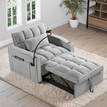 Convertible Sleeper Chair Sofa Bed Adjustable Pull Out Sleeper Chair Bed Multi Pockets Folding Sofa Bed For Living Room Bedroom Small Space,3 In 1 Sofa Bed Grey Velvet Wood Soft Tufted Back Heavy Duty American Design,American Traditional Square Arms