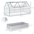 Outsunny 6' X 3' Galvanized Raised Garden Bed With Mini Pvc Greenhouse Cover, Outdoor Metal Planter Box With 2 Roll Up Windows For Growing Flowers, Fruits, Vegetables And Herbs, Light Gray Light Grey Plastic
