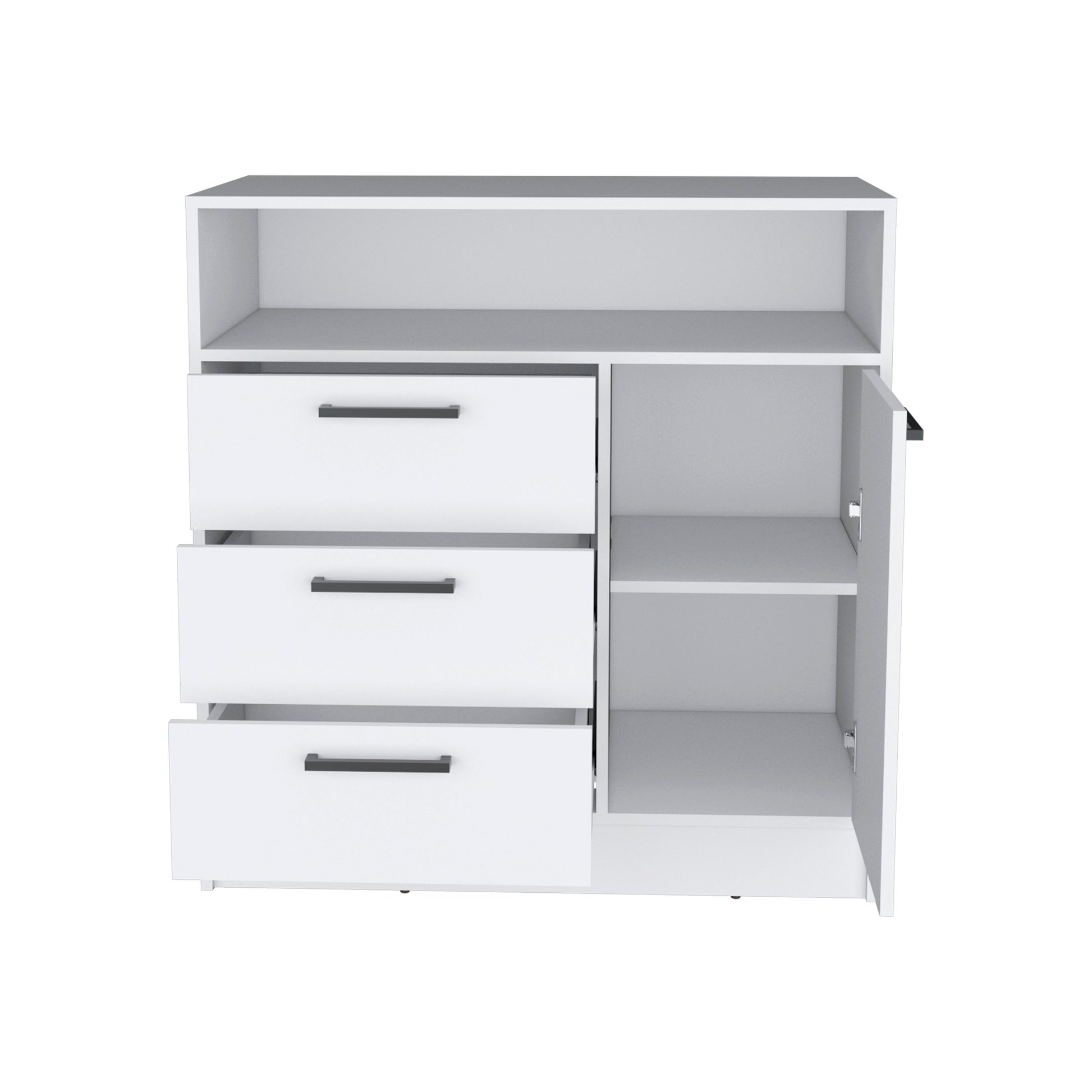 Dresser With Spacious 3 Drawer And Single Door Storage Cabinet, White White Solid Wood Mdf Engineered Wood