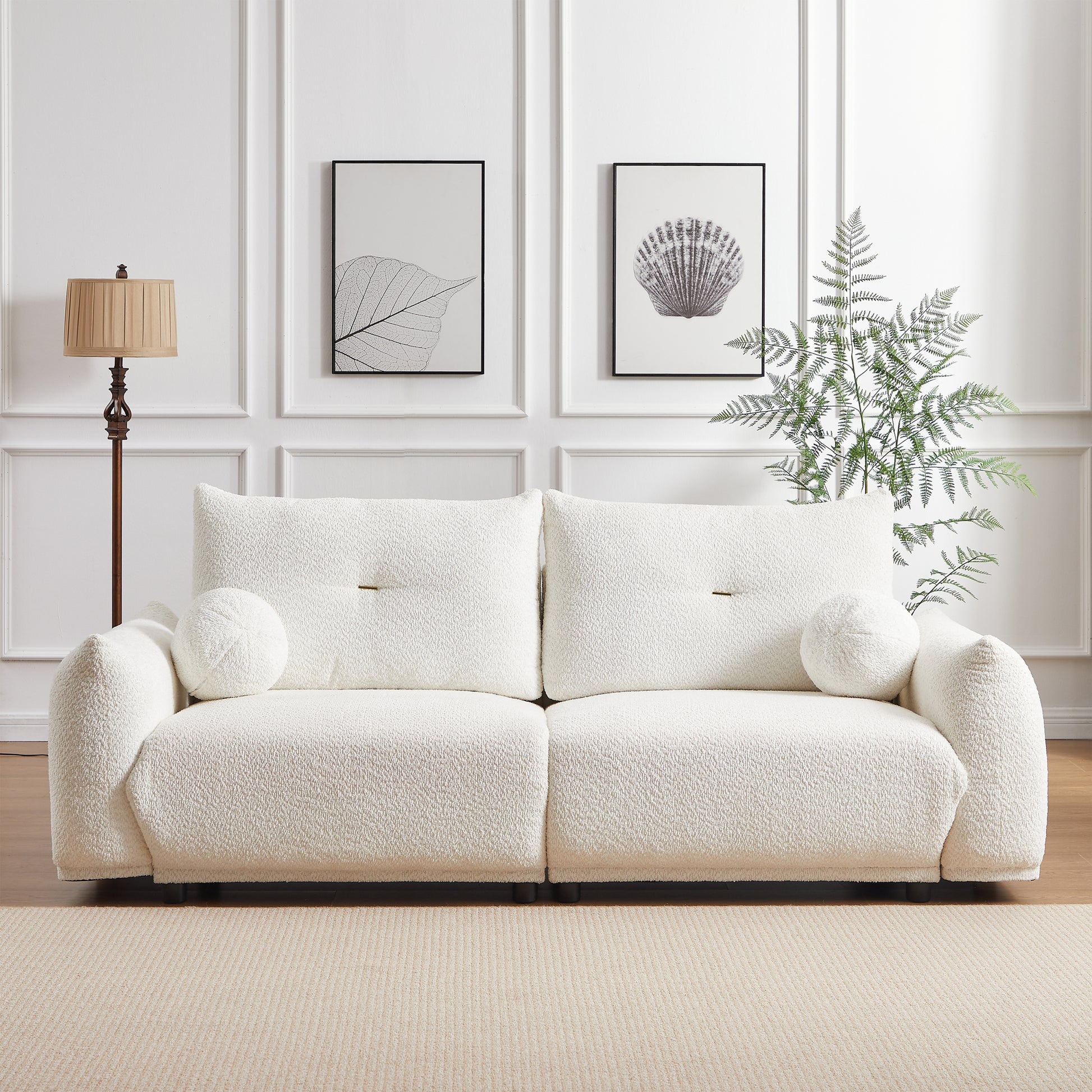 Lamb'S Wool 2 Seater Cushion Sofa 90'' Comfortable Sofa For Living Room Bedroom And Other Casual Spaces Lamb'S Wool Sofa With 2 Cushions And 2 Ball Pillows. Beige Beige Foam Fabric 2 Seat