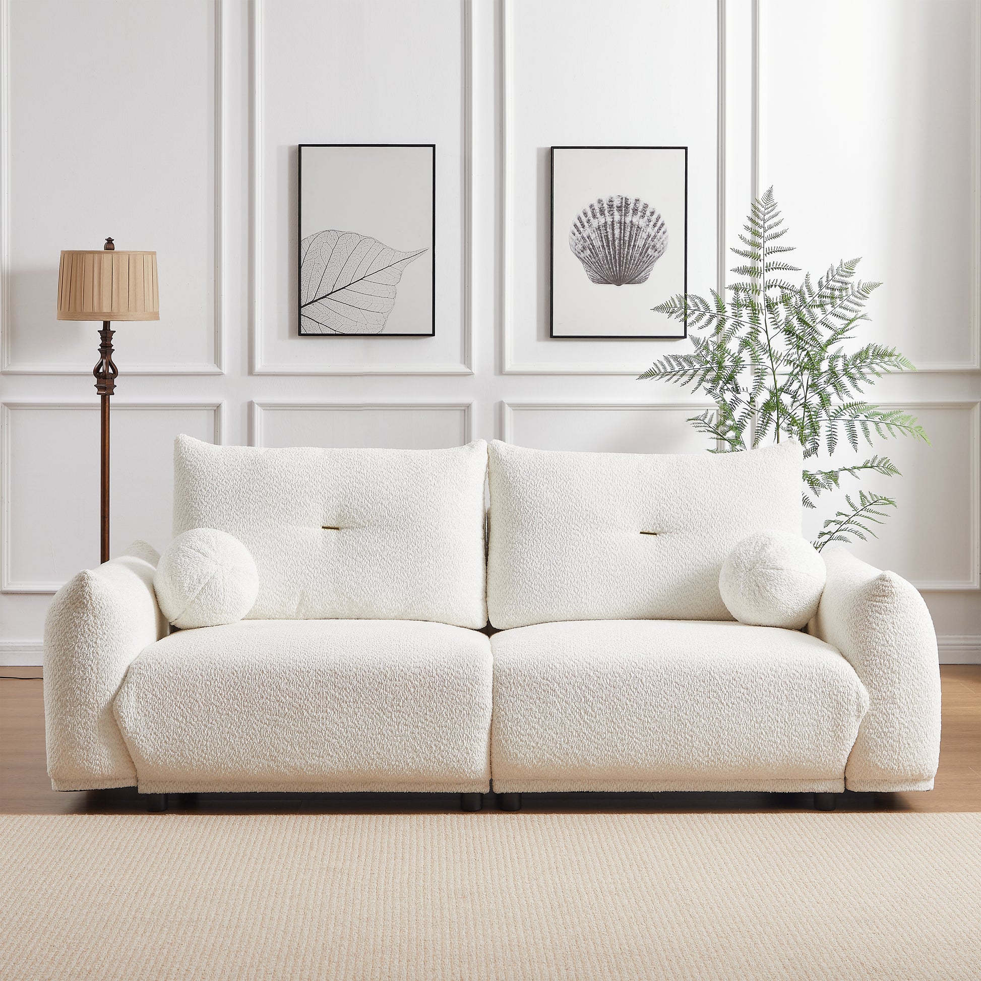 Lamb'S Wool 2 Seater Cushion Sofa 90'' Comfortable Sofa For Living Room Bedroom And Other Casual Spaces Lamb'S Wool Sofa With 2 Cushions And 2 Ball Pillows. Beige Two Sets Beige Foam Fabric 4 Seat