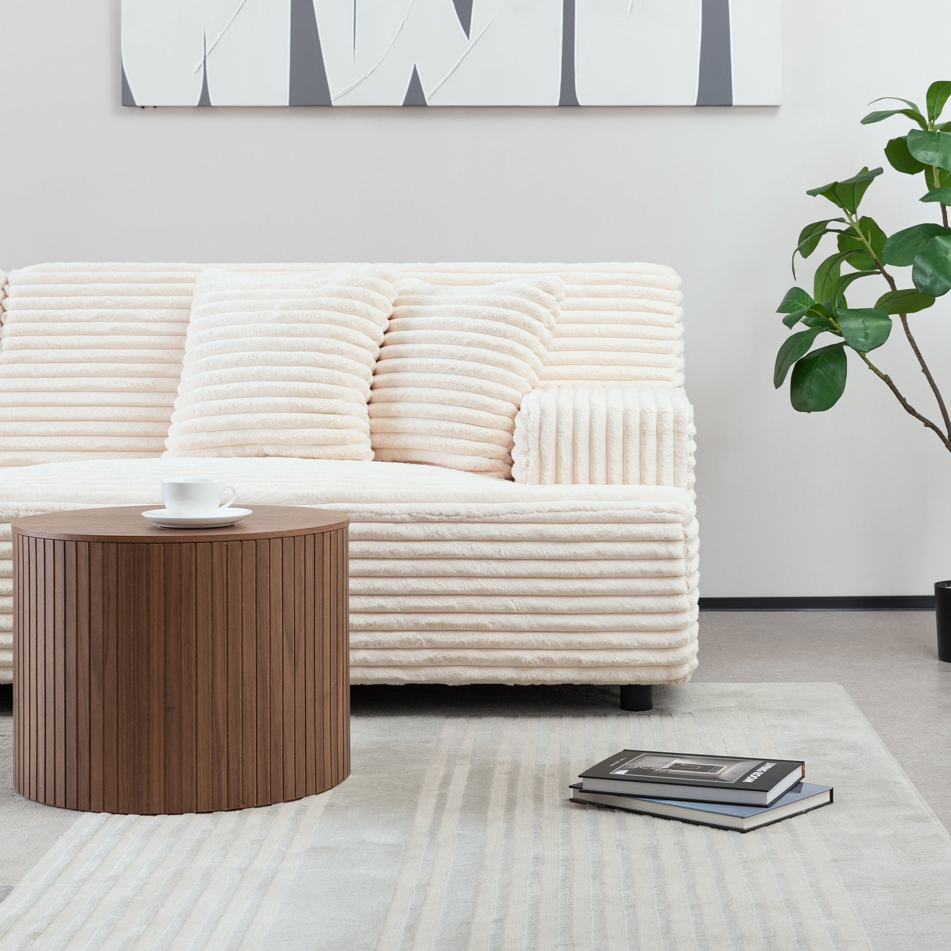 2291 Modern Sofa, Comfortable Cloud Sofa Soft Plush Corduroy Interior With Square Armrests, Living Room, Bedroom, Beige Beige Corduroy 3 Seat