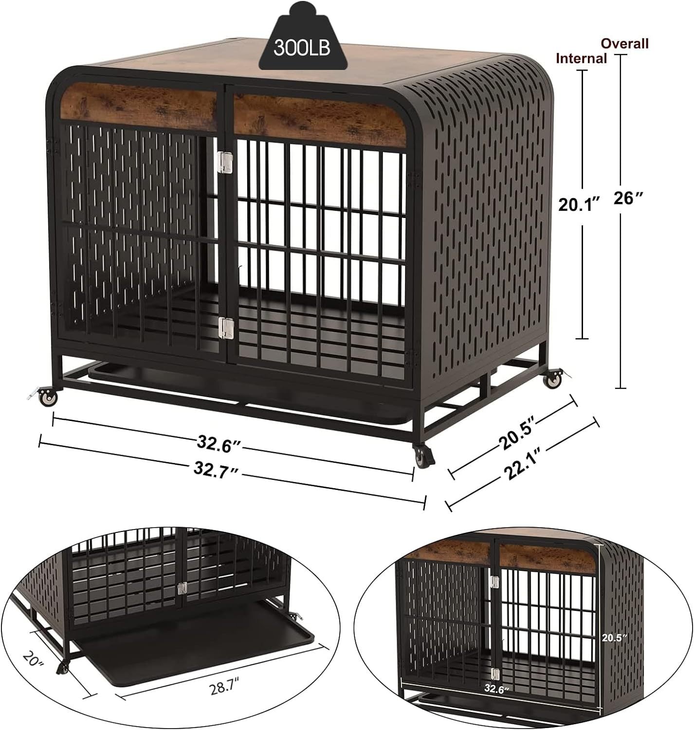 Heavy Duty Dog Crate Furniture Wooden Table Pet Dog Cage Kennel House Indoor Side End Table Decor With Removable Trays And Lockable Wheels For Small Dogs 33" Brown Brown Outdoor Kennel Small 11 25 Lbs Mdf Steel