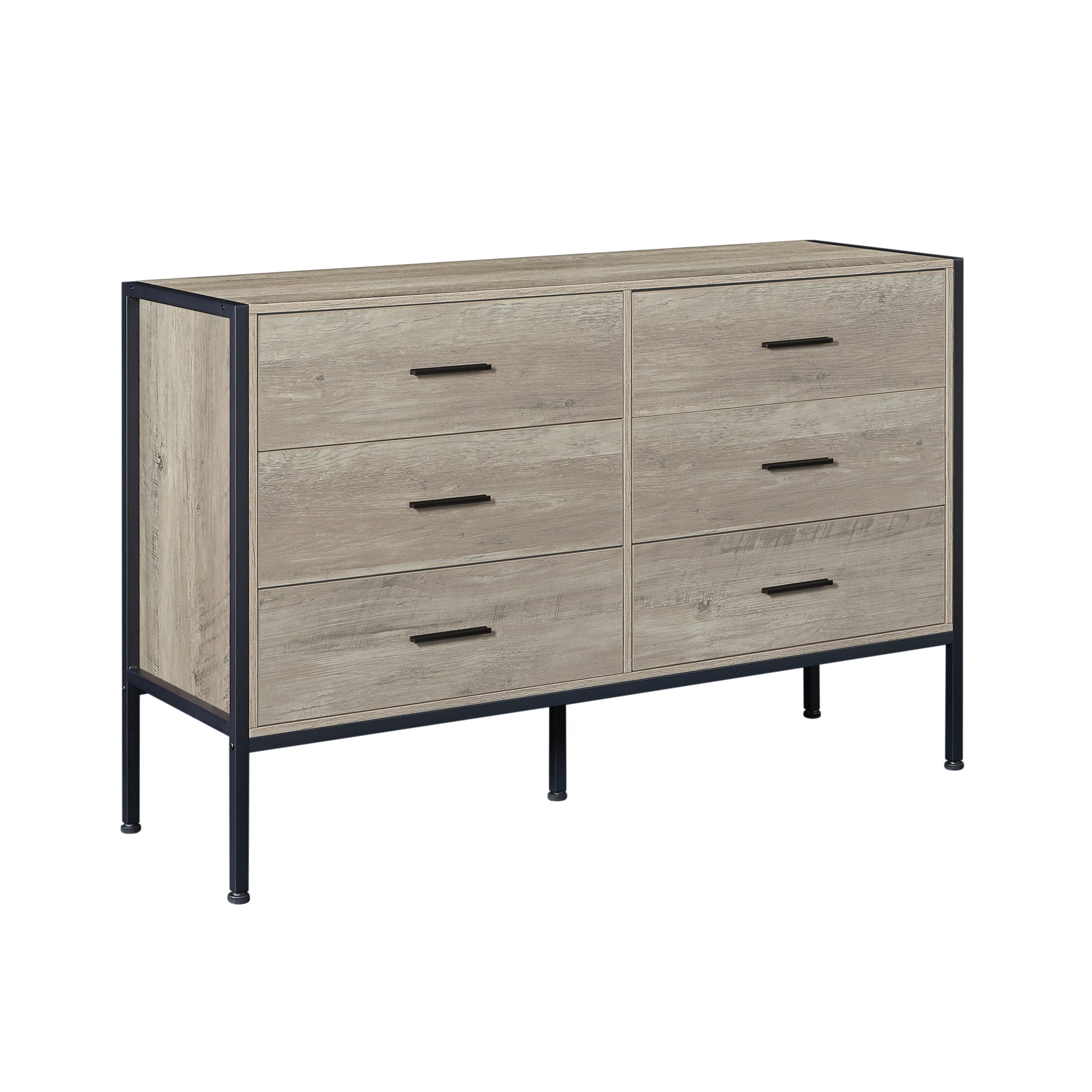 Wood Dresser With 6 Drawers, Wooden Storage Closet For Bedroom, Solid Clothes Cabinet With Sturdy Steel Frame, 48.58"W 15.75"D 31.22"H, 48 Inch, Rustic Grey Chest 5 Or More Drawers Gray Gray Primary Living Space Drawers Included