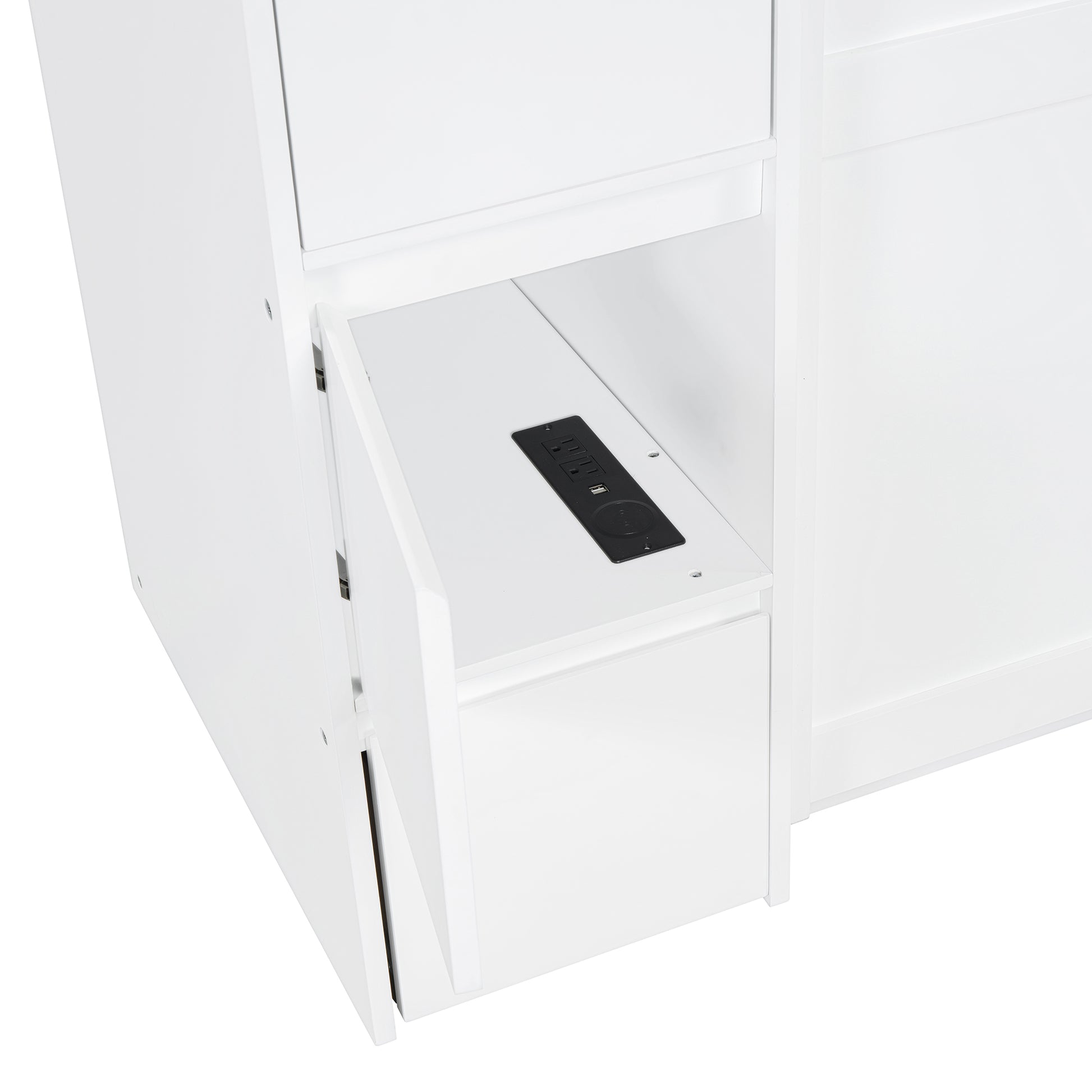 Full Size Murphy Bed With Drawers, Cabinets And Usb Ports,White Full White Mdf Lvl