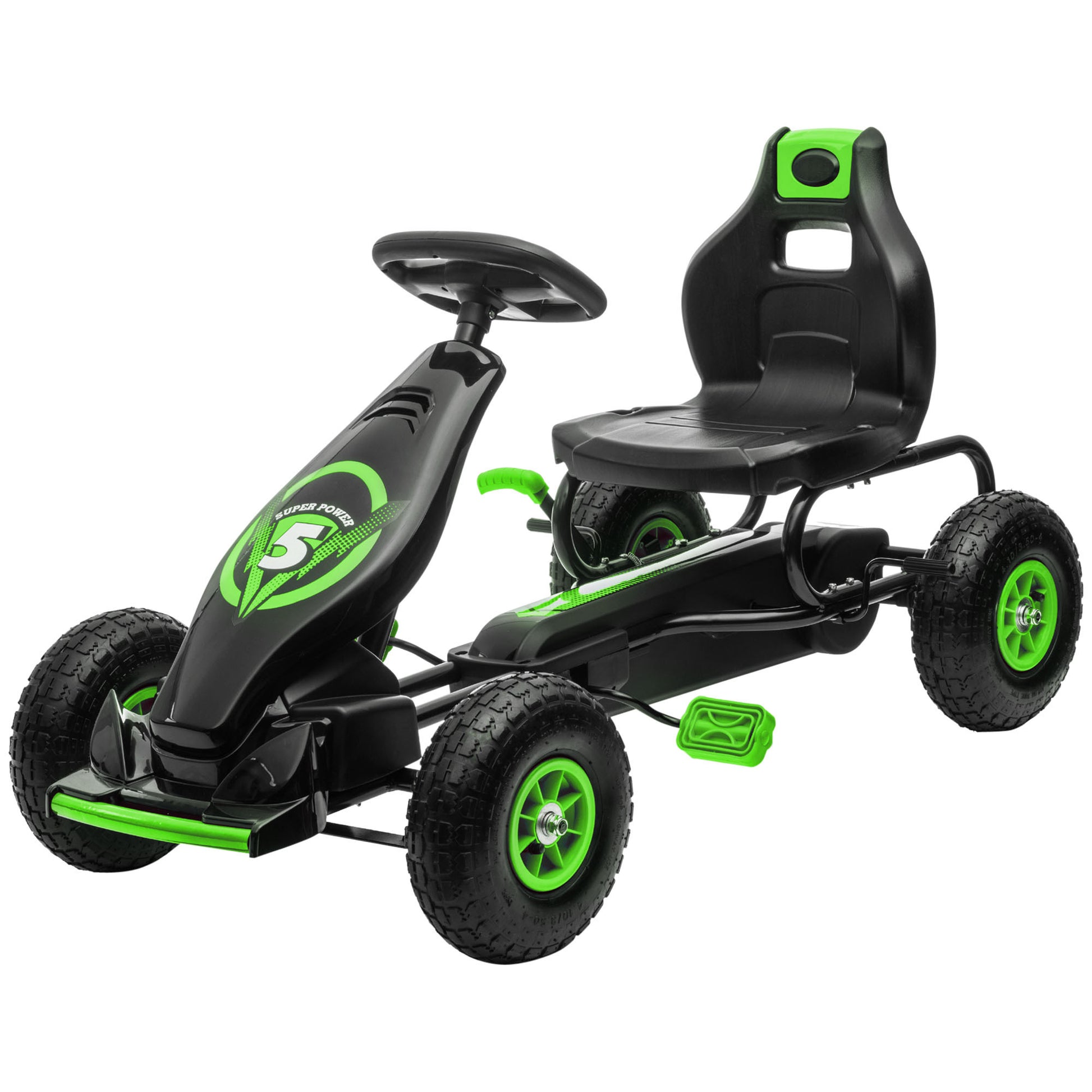 Aosom Kids Pedal Go Kart Ride On Toy With Ergonomic Comfort, Pedal Car With Tough, Wear Resistant Tread, Go Cart Kids Car For Boys & Girls With Suspension System, Safety Hand Brake, Ages 5 12, Green Green Plastic
