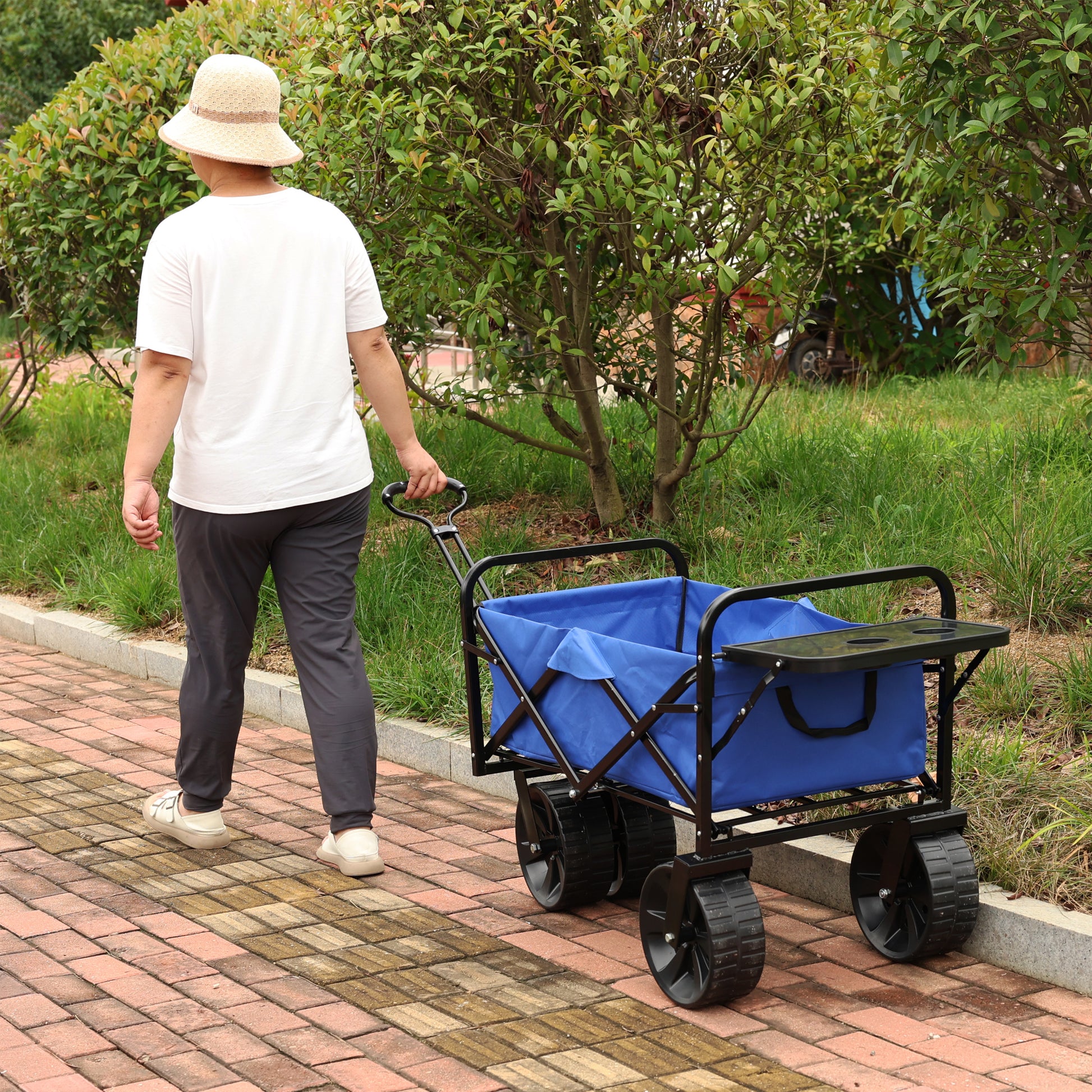 Folding Wagon Garden Shopping Beach Cart Blue Blue Metal