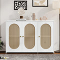 Retro 3 Door Sideboard With Large Storage Space Artificial Rattan Doors And Metal Handles, Accent Cabinet For Living Room And Hallway White White Particle Board Mdf