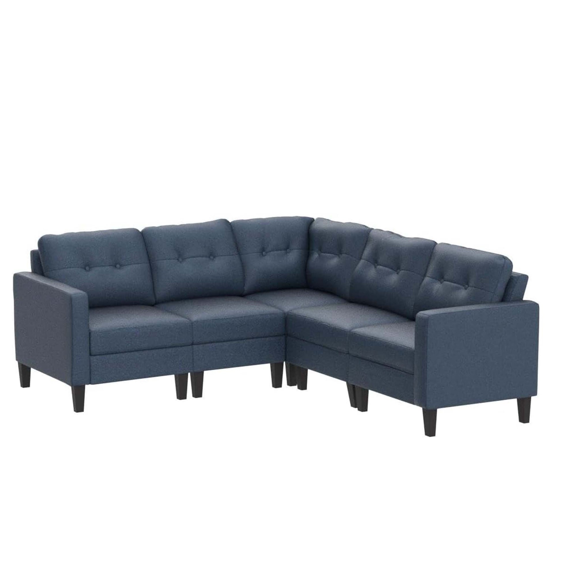 Mirod 5 Piece Upholstered Sectional Sofa Blue Fabric 4 Seat