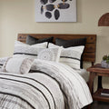 Cotton Printed Comforter Set With Trims Black White King Cal King King White Black Cotton