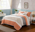 6 Piece Cotton Percale Quilt Set With Throw Pillows Coral King Cal King King Coral Polyester