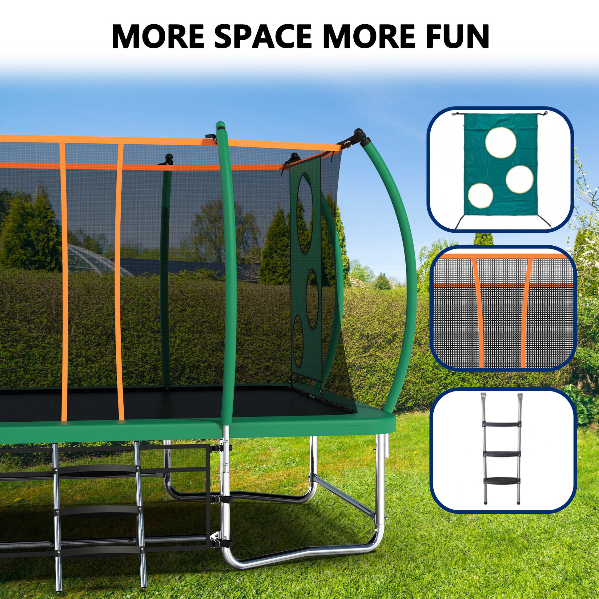 8X14Ft Outdoor Square Trampolines For Kids Adults Long Rectangular Tumbling Trampoline Green Metal