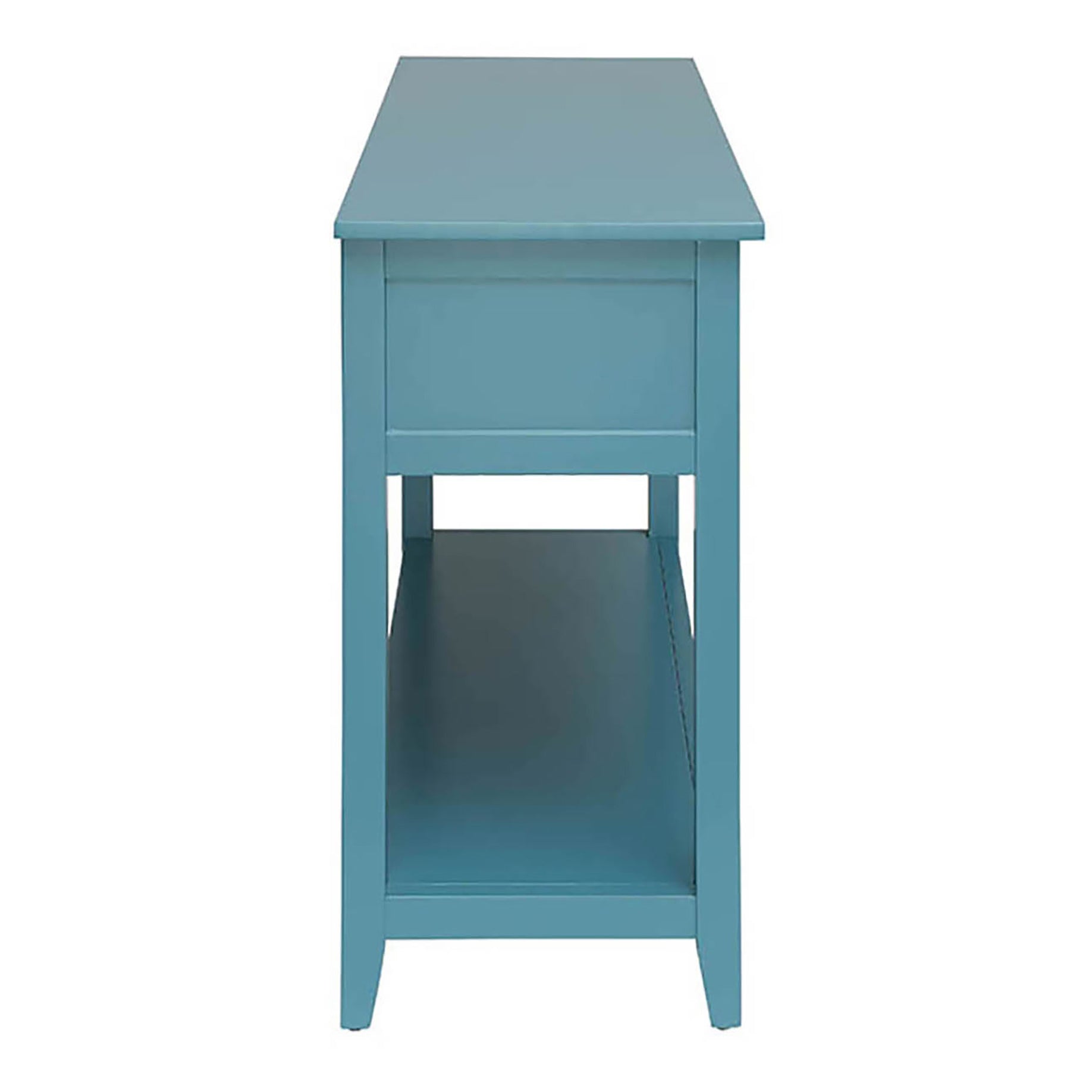 Teal Console Table With Bottom Shelf Teal Primary Living Space Drawers Rectangular Wood