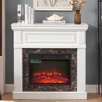 Electric Fireplace With Mantel,Fireplace Mantel Surround With 23" Fireplace Insert, Adjustable Flame, Remote Control White,41.34"W*14"D*40"H White Mdf