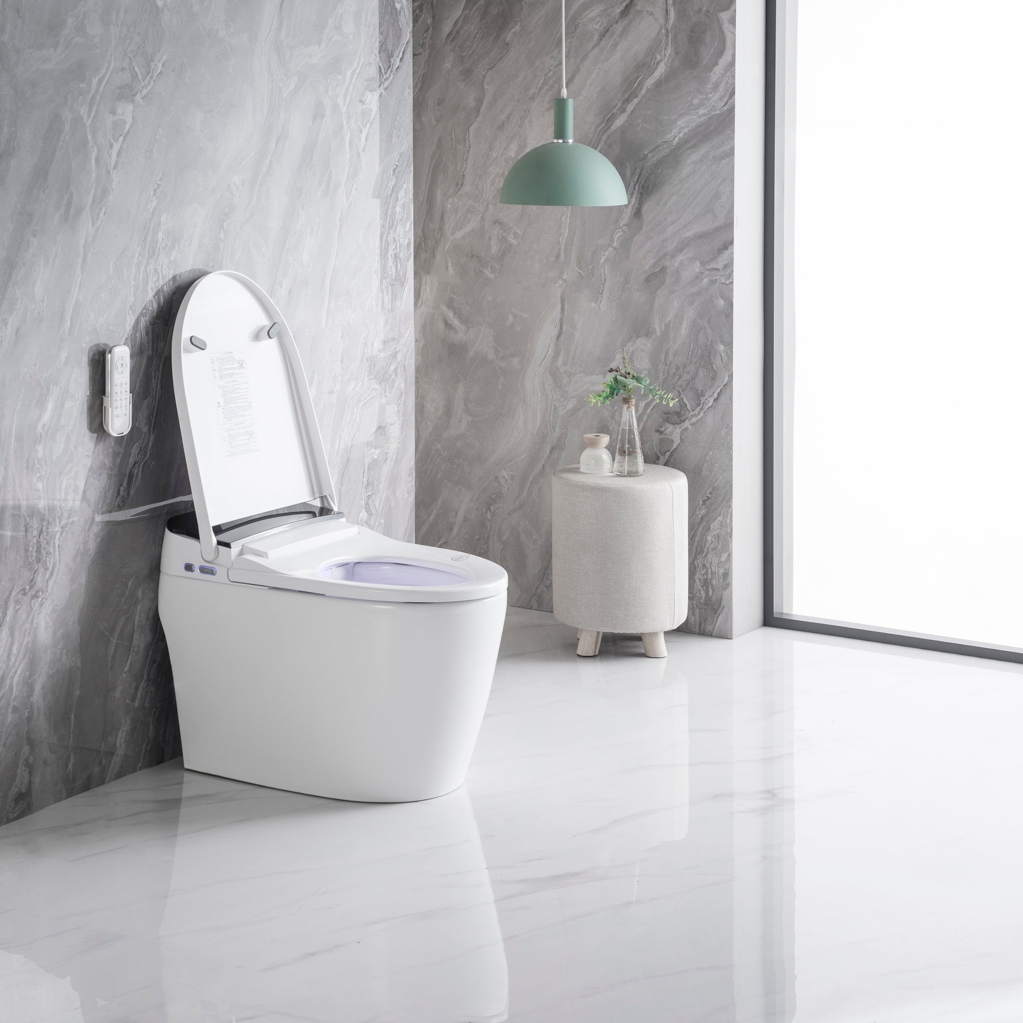 Elongated Smart Toilet With Elongated Heated Bidet Seat, Intelligent Toilet With Bidet Built In, Feet Sensor,Auto Open Close Seat, Off Seating Auto Flush, Night Light, Warm Water & Dryer,White White Bathroom Luxury Porcelain