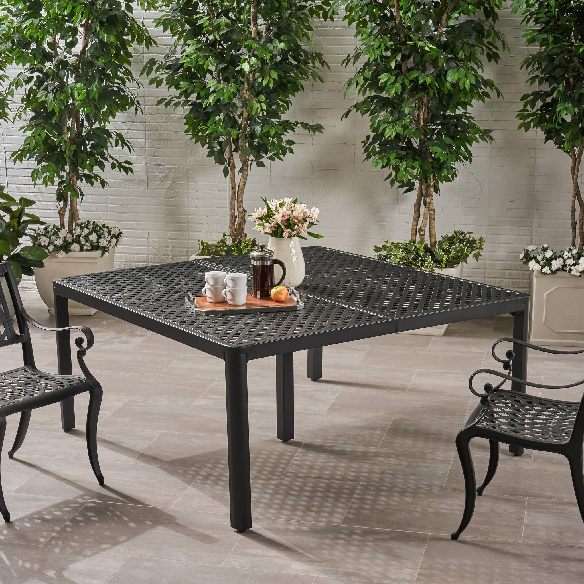 Outdoor Modern Aluminum Dining Table with Woven black-aluminium