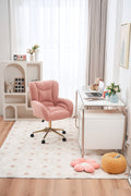 005 Teddy Fabric 360 Swivel Home Office Chair With Gold Metal Base And Universal Wheels,Pink Solid Pink Office Sponge Wipe Clean Modern Office Chairs Tufted Back Foam Swivel Teddy