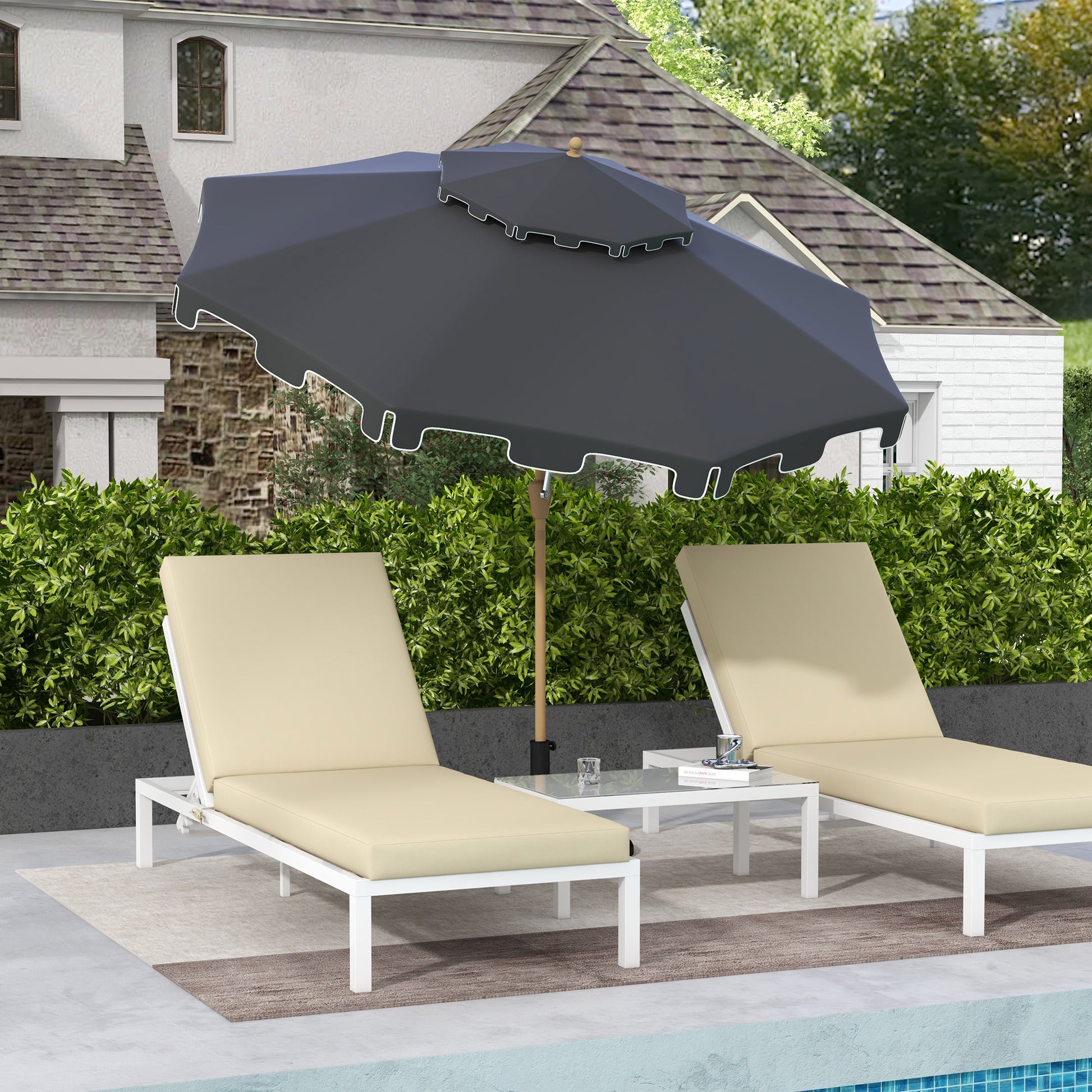 double patio umbrella tilt Outsunny 9' Patio Umbrella With Push Button Tilt And Crank, Double Top