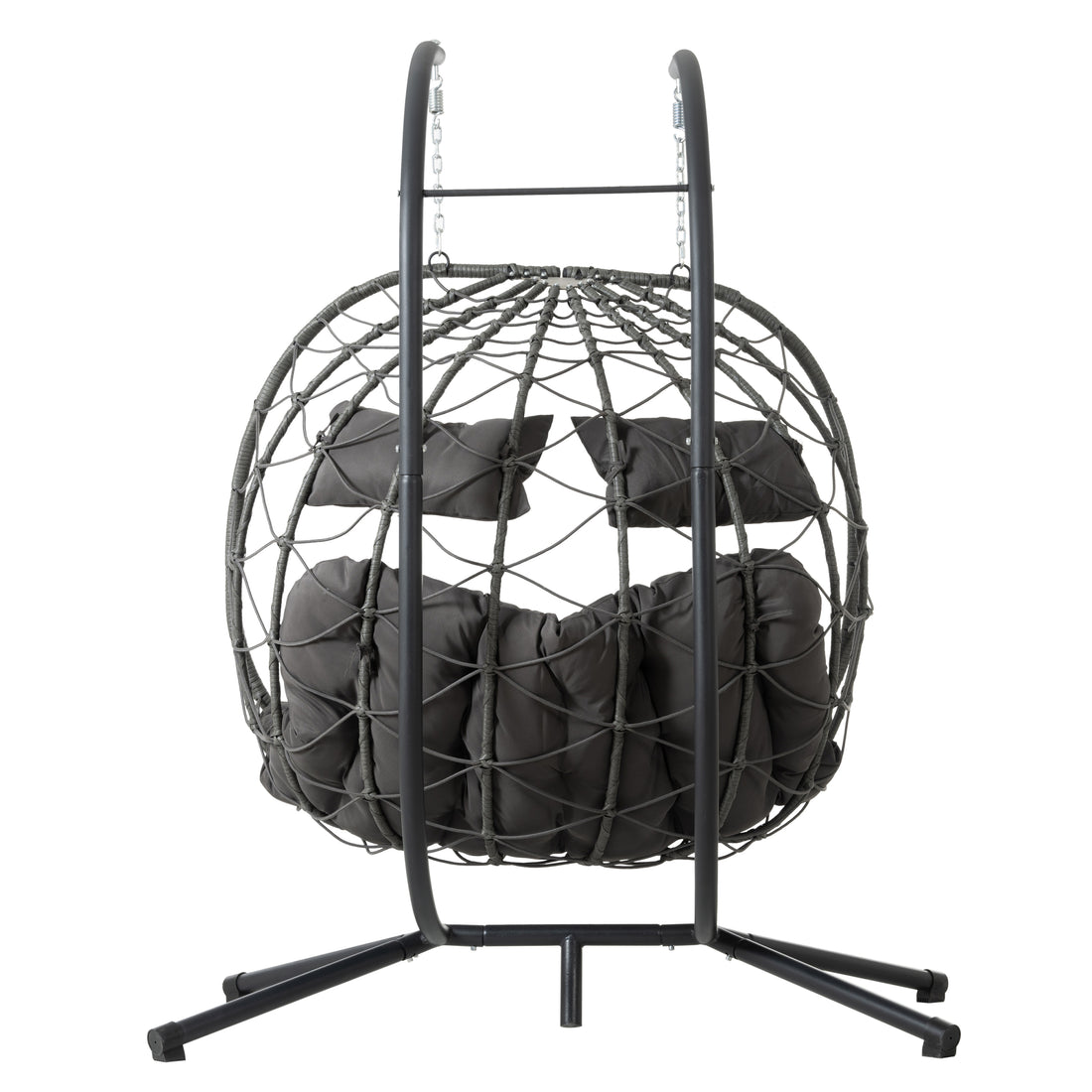 2 Persons Egg Chair With Stand Indoor Outdoor Swing Chair Patio Wicker Hanging Egg Chair Hanging Basket Chair With Stand For Bedroom Living Room Balcony Gray Steel