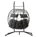 2 Persons Egg Chair With Stand Indoor Outdoor Swing Chair Patio Wicker Hanging Egg Chair Hanging Basket Chair With Stand For Bedroom Living Room Balcony Gray Steel