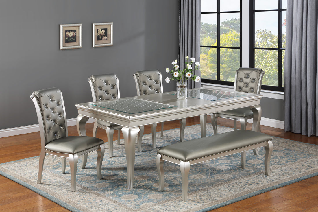 Caldwell Dining Table 18 Leaf Pearl Silver Silver White Wood