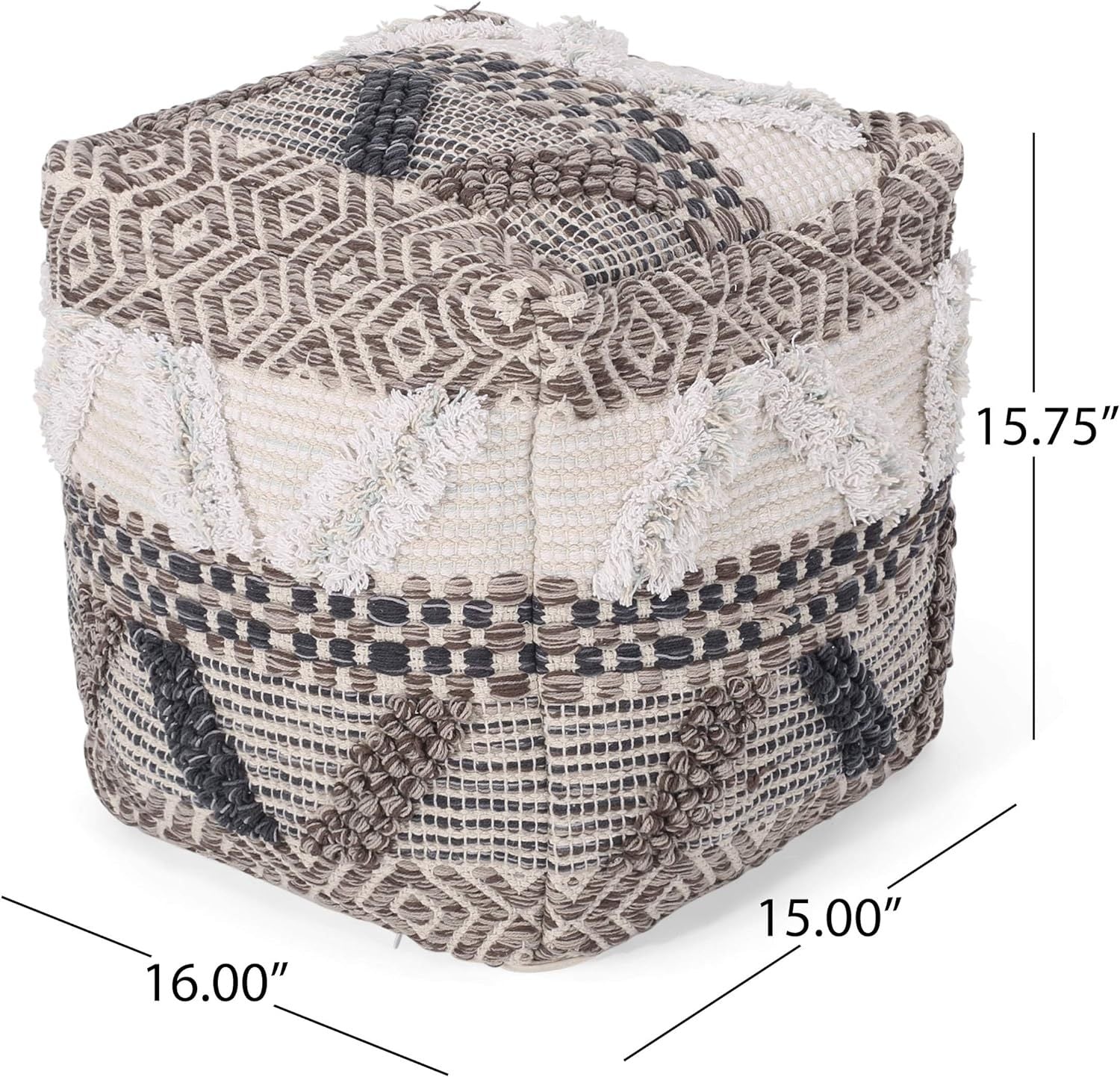 Woven Wool Pouf Multi Fabric