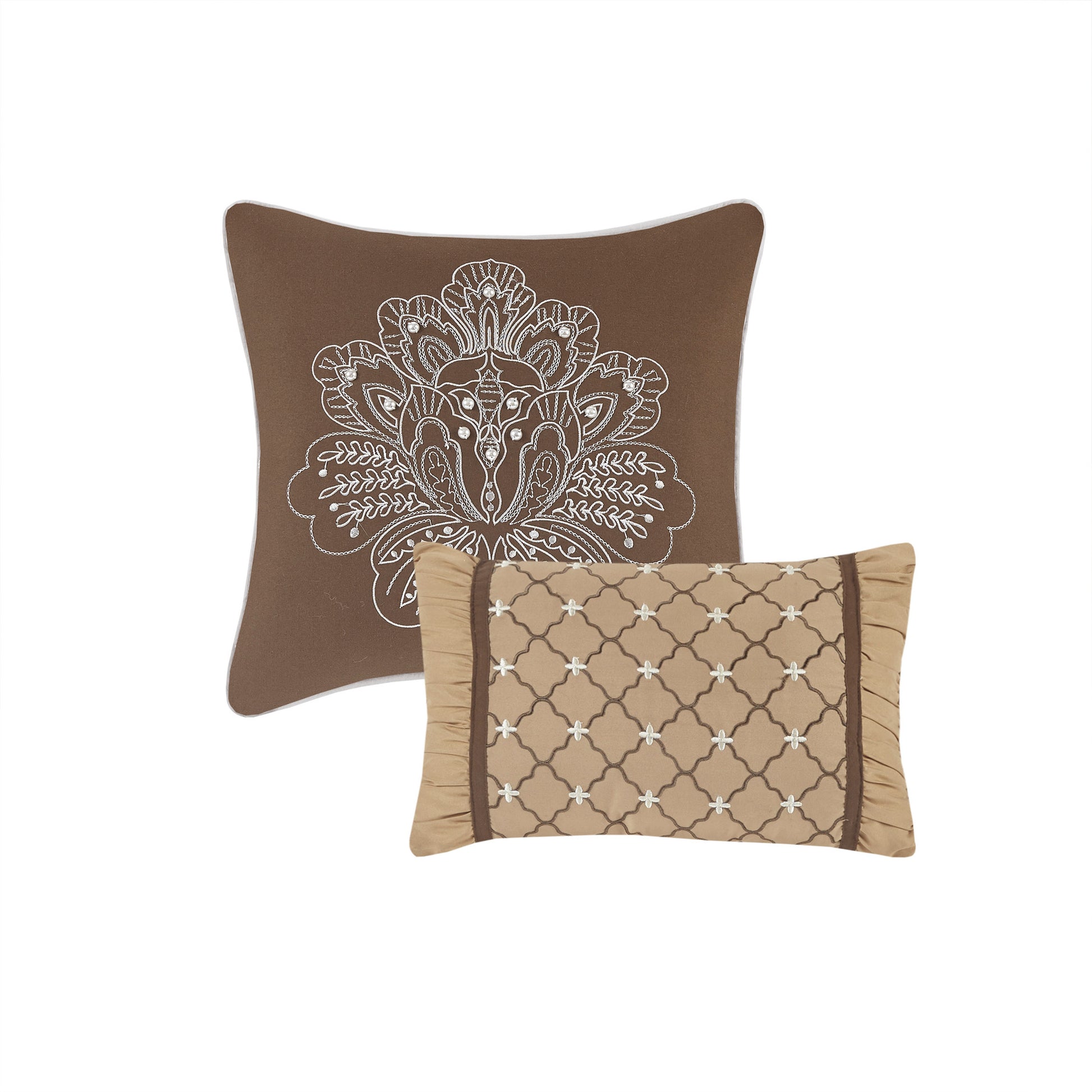 5 Piece Reversible Jacquard Bedspread Set Brown Gold Queen Queen Brown Gold Microfiber