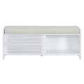 Distressed Shutter Storage Bench With Acacia Veneer For Retro Charm For Living Room, Entryway White White Mdf