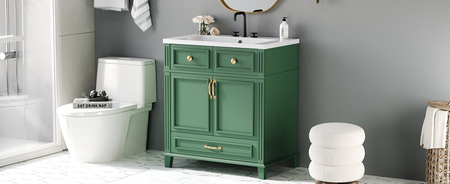 30'' Bathroom Vanity Without Top,Solid Wood Frame Bathroom Storage Cabinet With Soft Closing Doors,Frame Bathroom Storage Cabinet Only, Retro Style, Green 1 Green 2 Bathroom Freestanding Modern Solid Wood Mdf Resin Painted