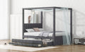Full Size Upholstery Canopy Platform Bed With Trundle And Three Storage Drawers, Gray Full Gray Upholstered