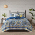 6 Piece Reversible Quilt Set With Throw Pillows Blue King Cal King Blue Cotton