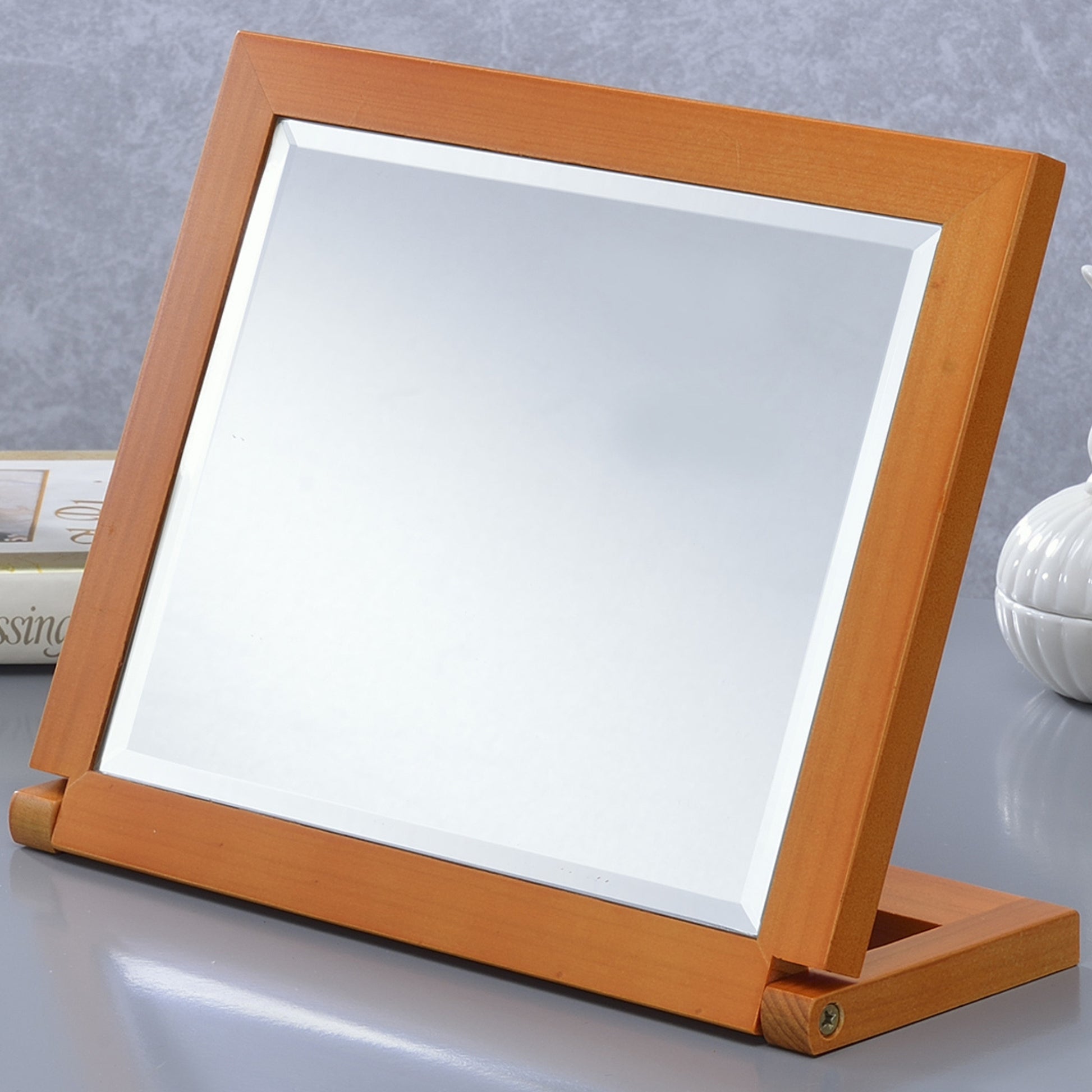 8" Tall Polyresin Adjustable Make Up Mirror, Walnut Finish Multicolor Wood