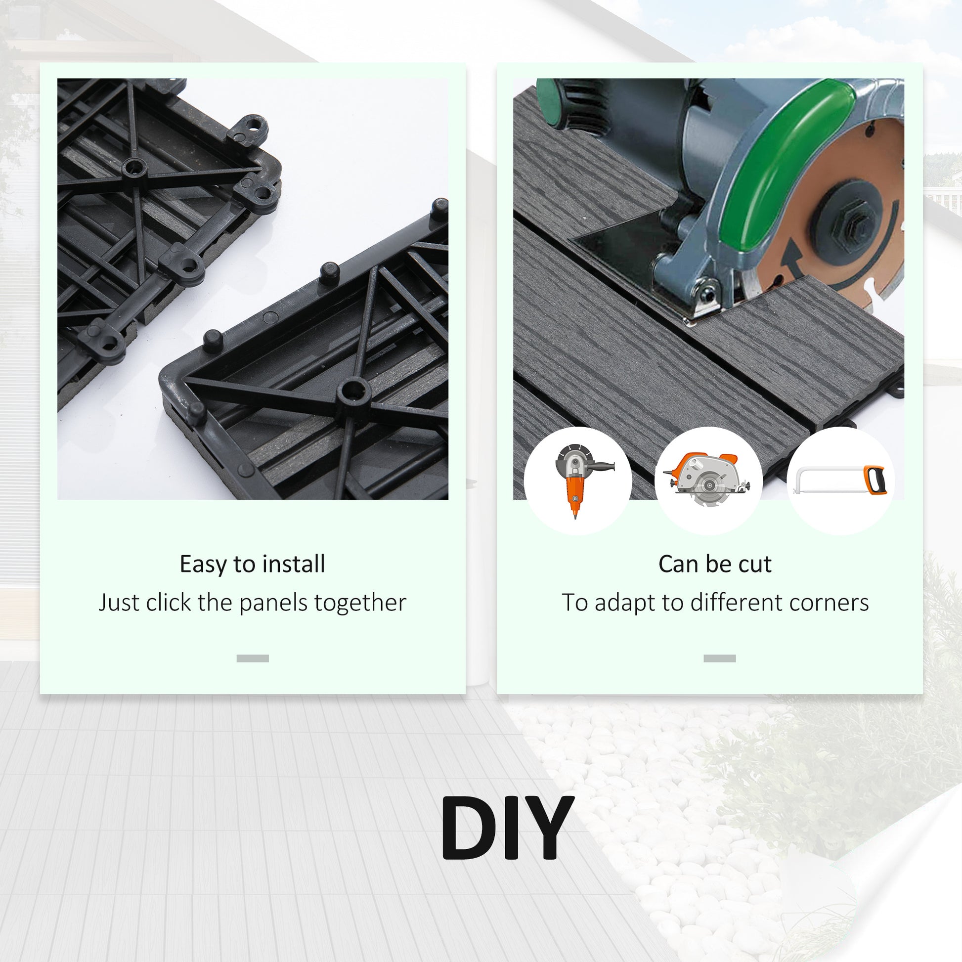 Outsunny Interlocking Deck Tiles, Pack Of 11 Outdoor Flooring Patio Tiles, 12" X 12", All Weather For Porch, Balcony, Backyard For A Classic Look, Grey Gray Plastic