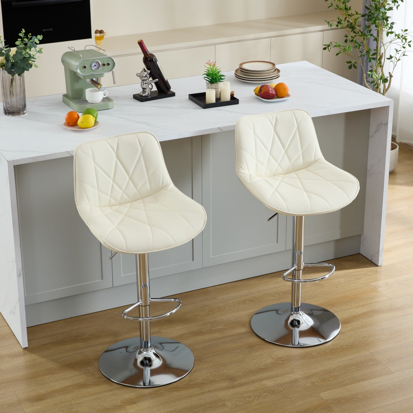 Counter Height Bar Stools Kitchen Island Barstools Adjustable Swivel Counter Stool Bar Height Island Chairs With Back,Set Of 2, Cream Cream American Design Set Of 2 Foam Pu Leather