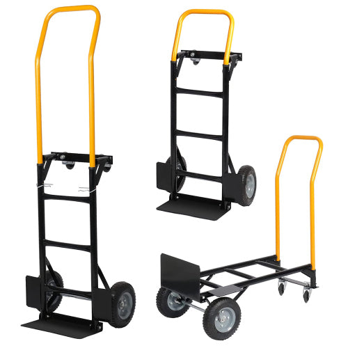 Hand Truck Dual Purpose 2 Wheel Dolly Cart And 4 Wheel Push Cart With Swivel Wheels 330 Lbs Capacity Heavy Duty Platform Cart For Moving Warehouse Garden Grocery Black Metal