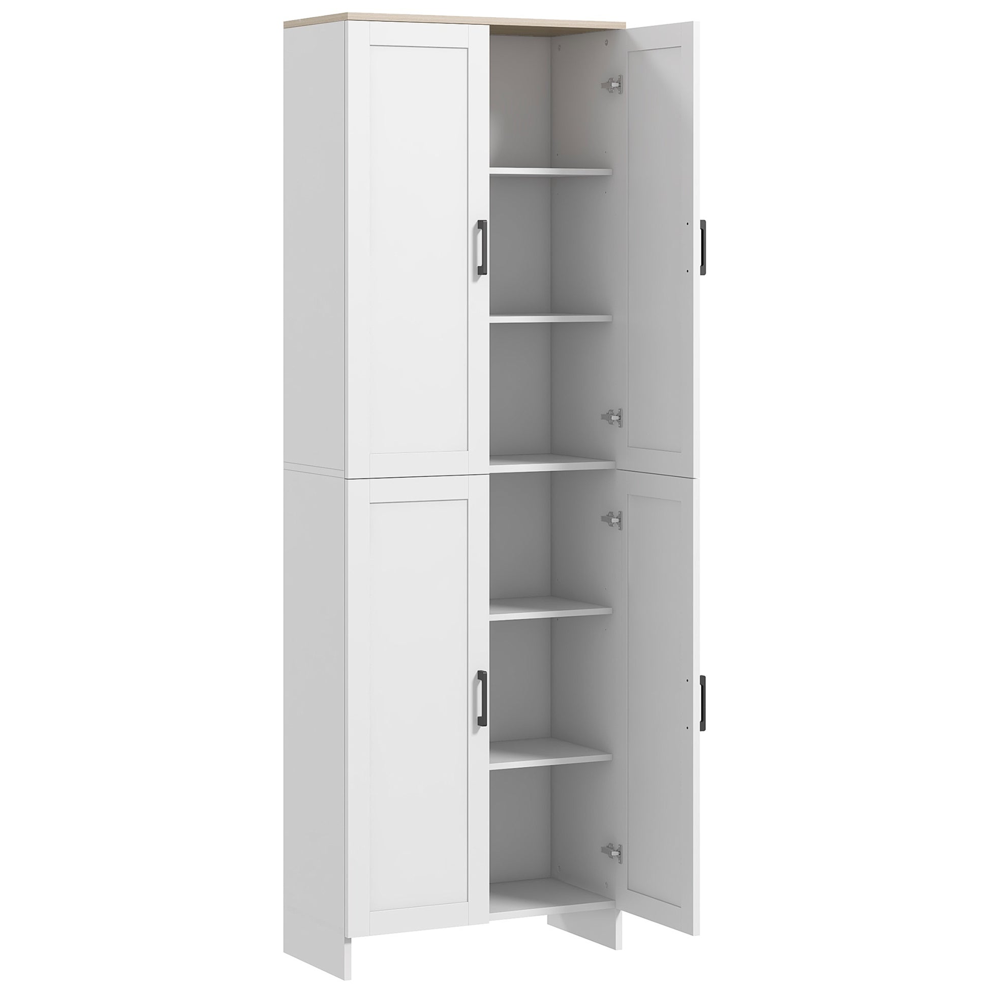 Homcom 72" Freestanding Kitchen Pantry, 4 Door Storage Cabinet Organizer With Adjustable Shelves, Kitchen Cabinet With Doors And Shelves, White White Particle Board