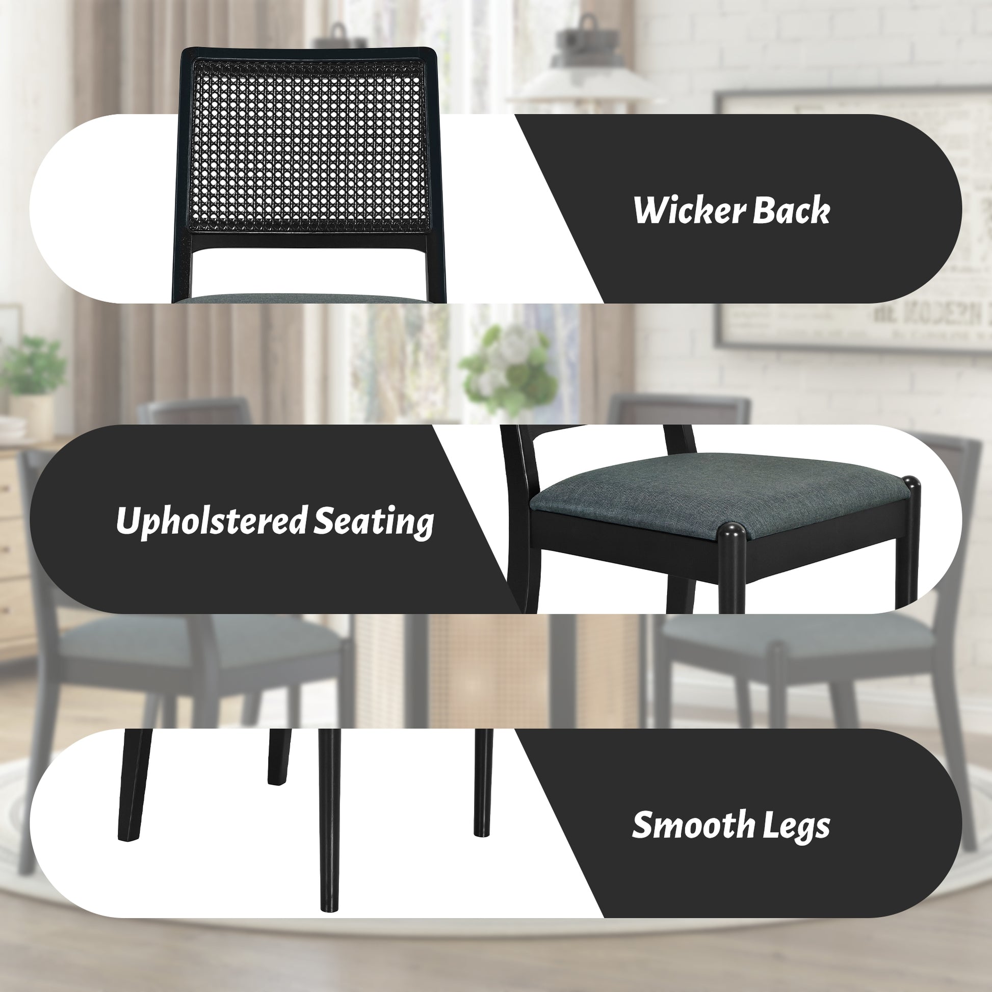 5 Piece Rattan Round Dining Table Set, Wood Table With Hexagonal Base And Upholstered Chairs For Dining Room, Kitchen,Indoor Use, Black Gray Wood Dining Room Solid Wood Rubberwood Round Dining Table With Chair Wood Wood Black Seats 4 Traditional Round